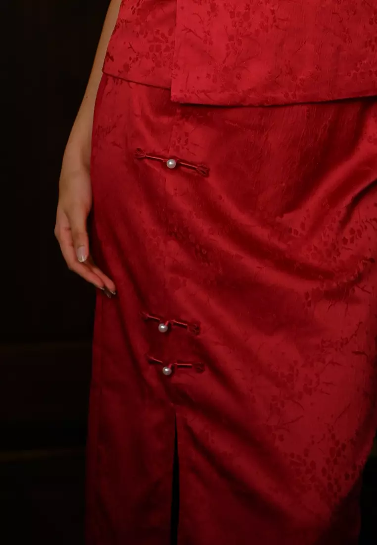 中式盘扣缎面半身裙