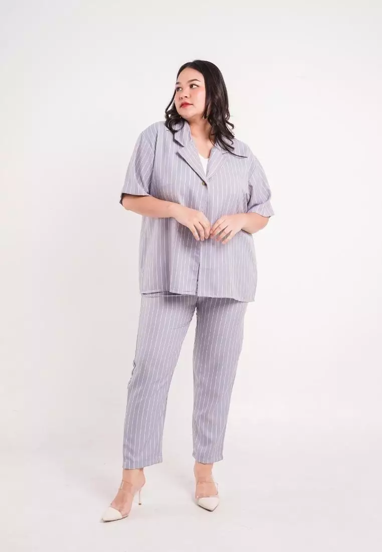 Plus Size Blazer Set Ha Eun Carulean Blue