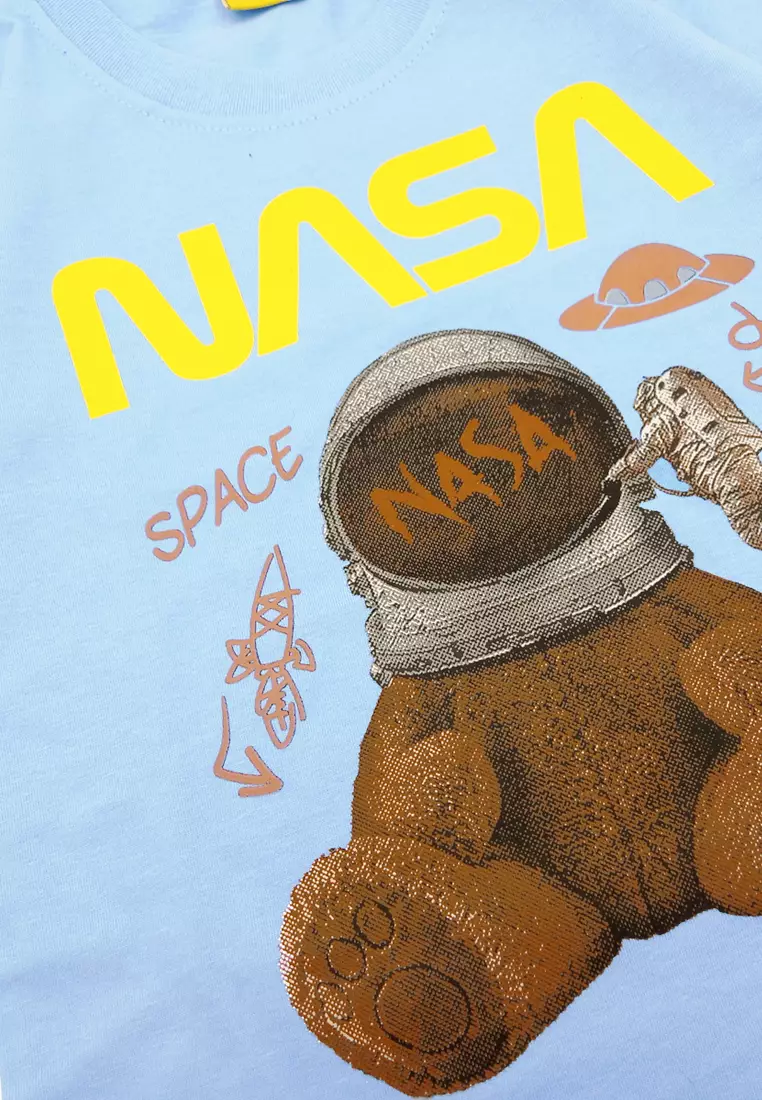 Wakakids Baju Anak Laki Laki Atasan Kaos Usia 3 Tahun Hingga 9 Tahun Oblong Lengan Pendek Motif Nasa Space 4195 Skats Coklat