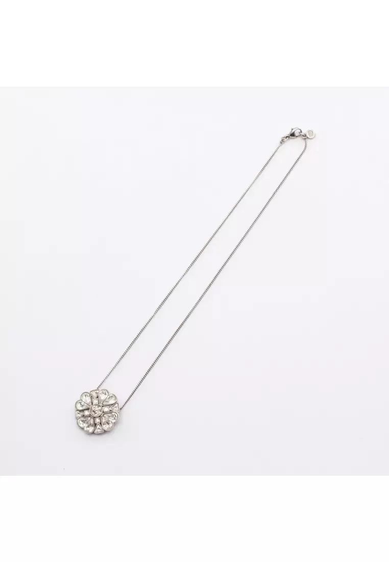 Pre-Loved Chanel Clover coco mark necklace crystal Silver clear 08A