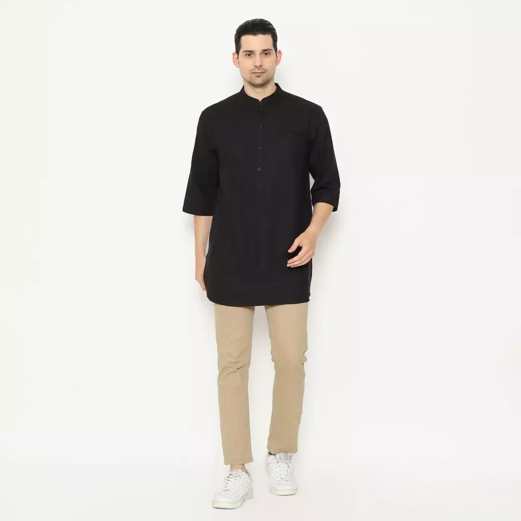 AMK Kemeja Koko Pria Kurta 3/4 KK KEMAL 3/4 BLACK