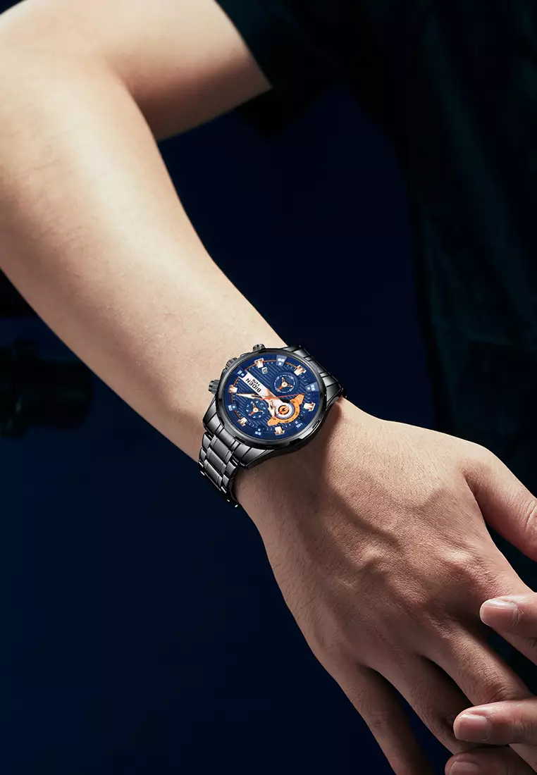 Jam Tangan Pria Original Bisnis Anti Air Tali Stainless Steel Jam Tangan Cowok blackblue