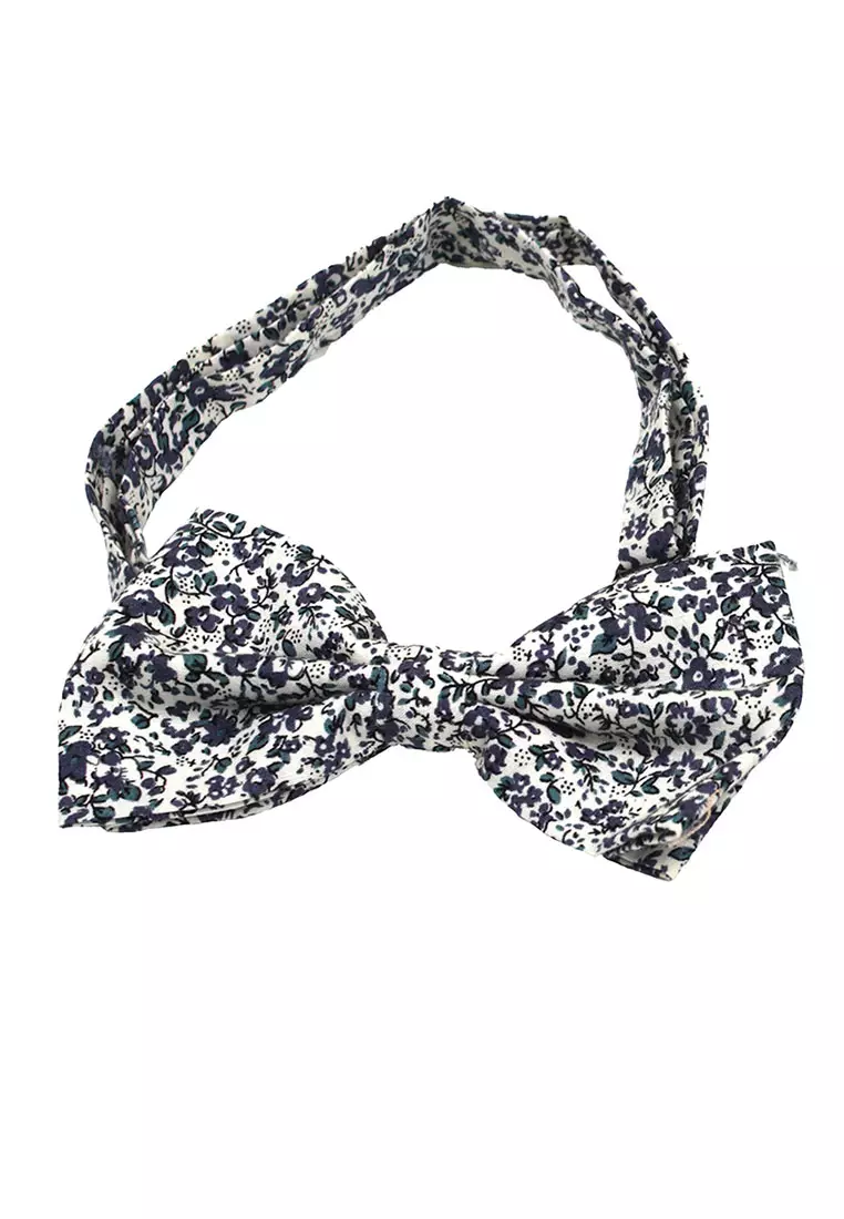 Houseofcuff Dasi Kupu Bowtie Pocket Square Saputangan Hitam Bunga A38