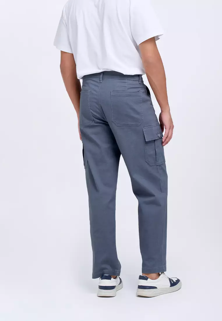 MANZONE - Celana Panjang Cargo Pria Bosila 2 - Blue Warna Blue