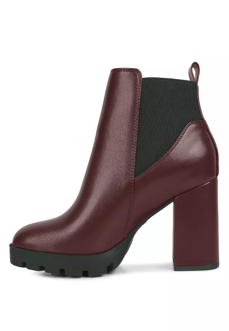 Burgundy Block Heeled Chelsea Boot