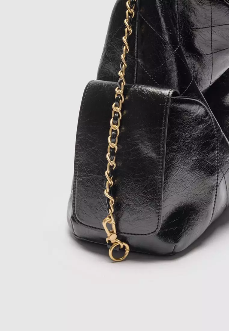 Pale Quilted Hobo Bag With Chain Strap