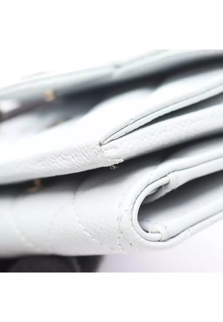 Pre-Loved Chanel classic Small flap wallet matelasse trifold wallet compact wallet Caviar skin Light blue gold hardware