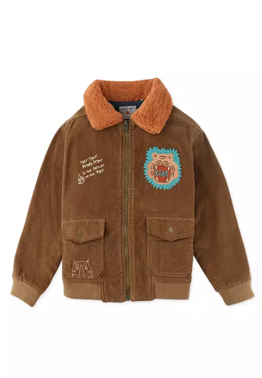 Boys Embroidered Corduroy Jacket With Sherpa Collar