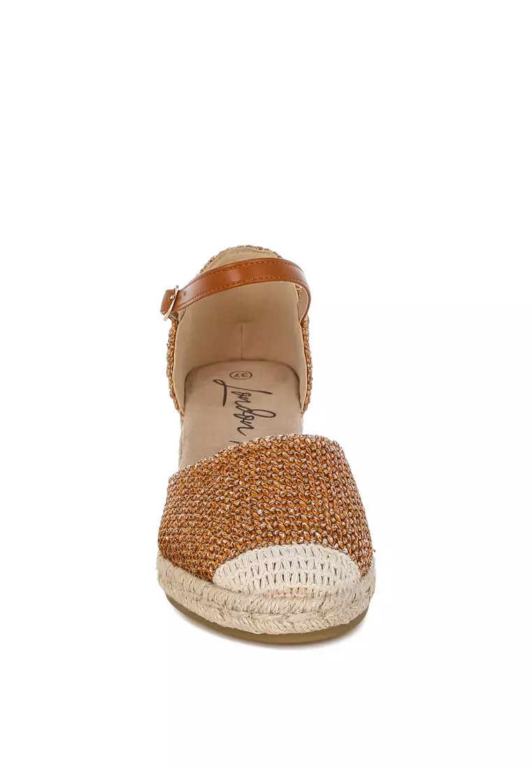 Tan Raffia Woven Wedge Sandals