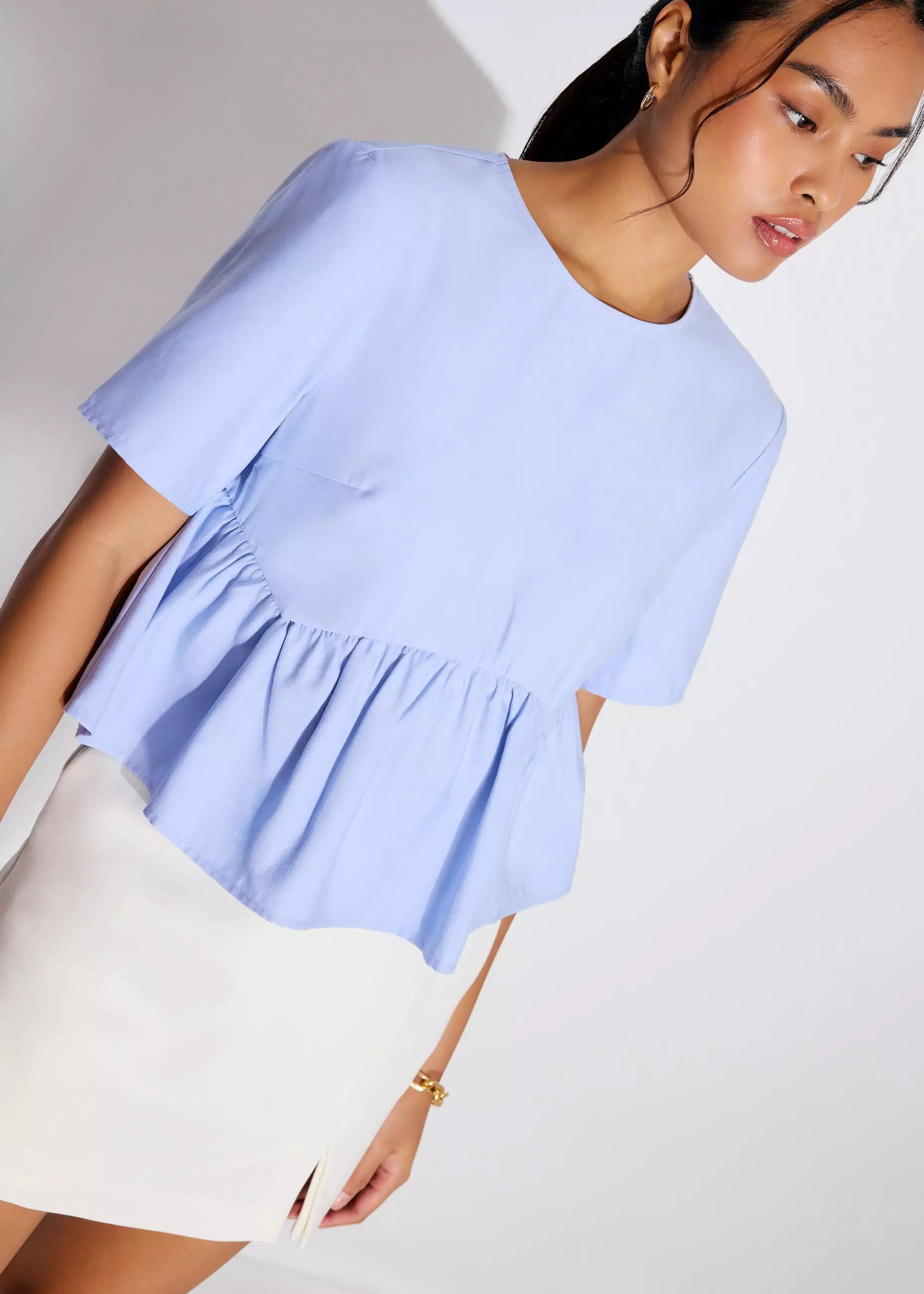 Atasan Wanita - Round Neck Peplum Shell Top