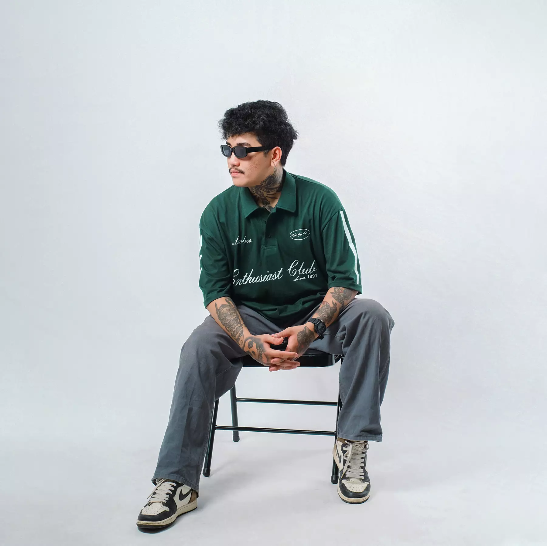 OOTDSUPPLY Oversize Polo Shirt Enthusiast Clubs Dark Army l Kaos Polo Pria dan Wanita OVZ-PS010