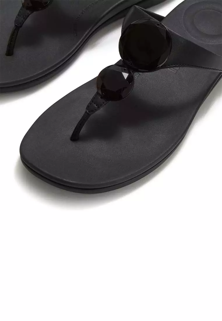 FitFlop SOLAY Glossy-Disc Toe-Post Sandals - Black (A5W-001)
