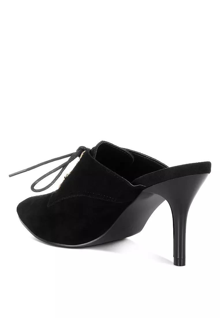 Suede Stiletto Mules In Black