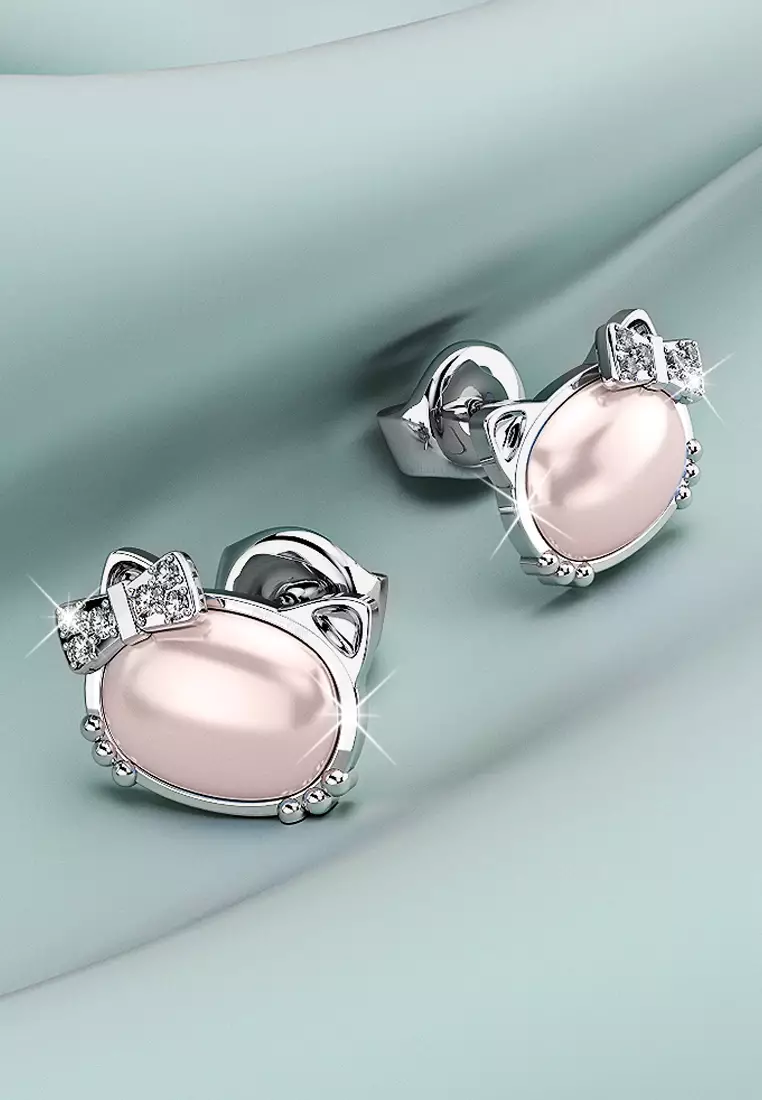 Hello Kitty Soft Pink White Gold Layered Stud Earrings