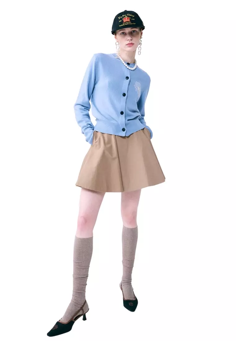 Cashmere Blended Cardigan Round Neck - Sky Ivory