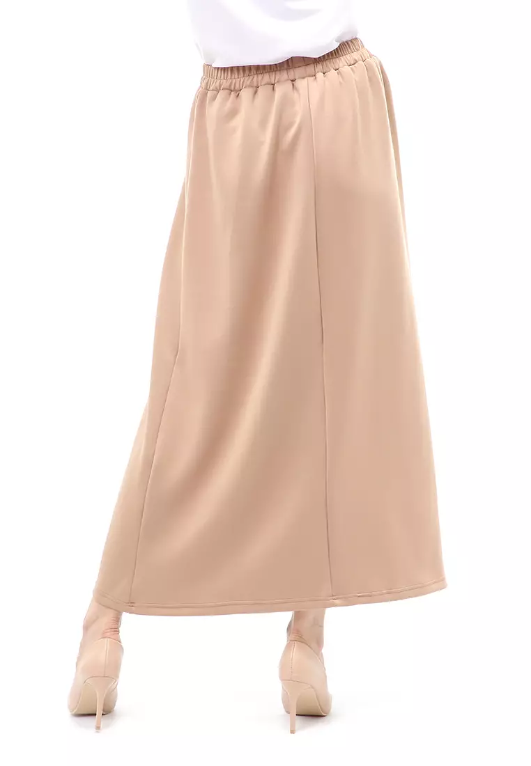 Rok Panjang Muslimah Polos Bawahan Wanita Regular Fit All Size - Mocca