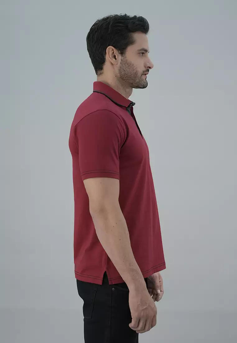 LGS - Kaos Casual Pria - Kaos Kerah Wangky - Kaos Polo Pria - Lengan Pendek - Polos Maroon - JWS.325.L3133F.01.C