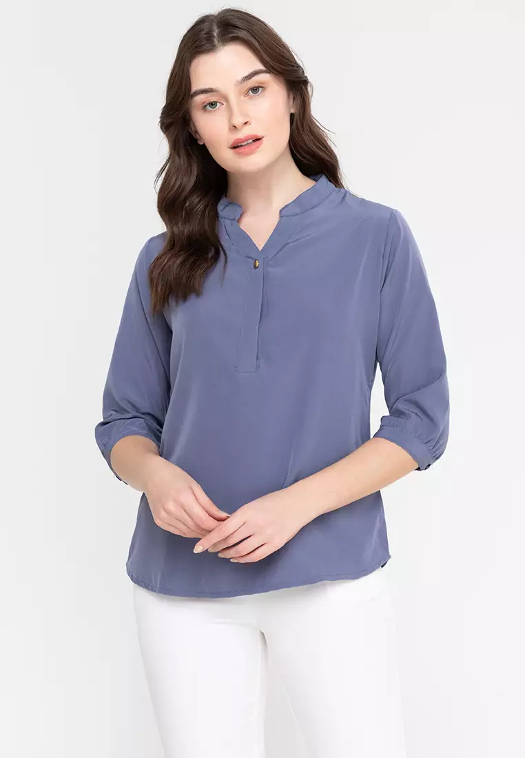 Lars Mandarin Collar 3/4 Sleeve Top