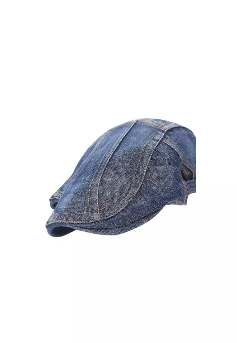 Hamlin Topi Baret Pria Denim Retro Casual - J-87 - Dark Blue