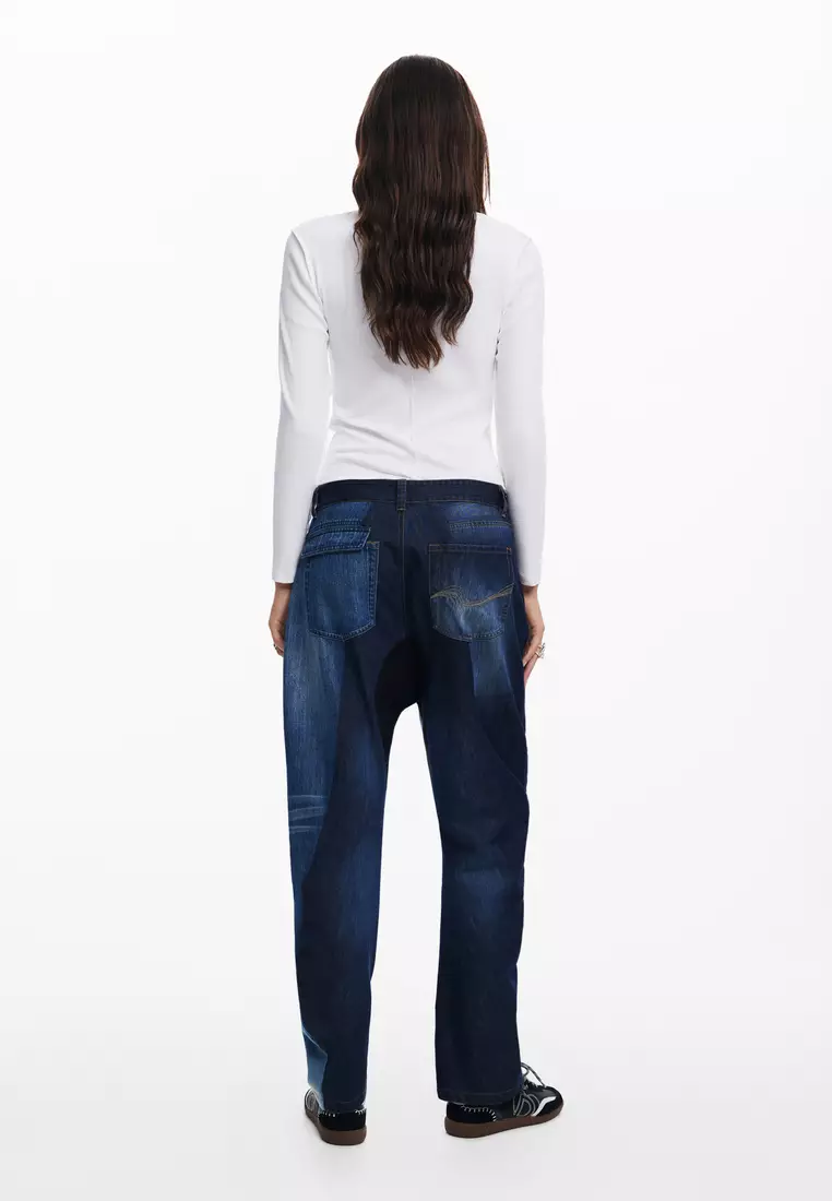 Patch denim pants