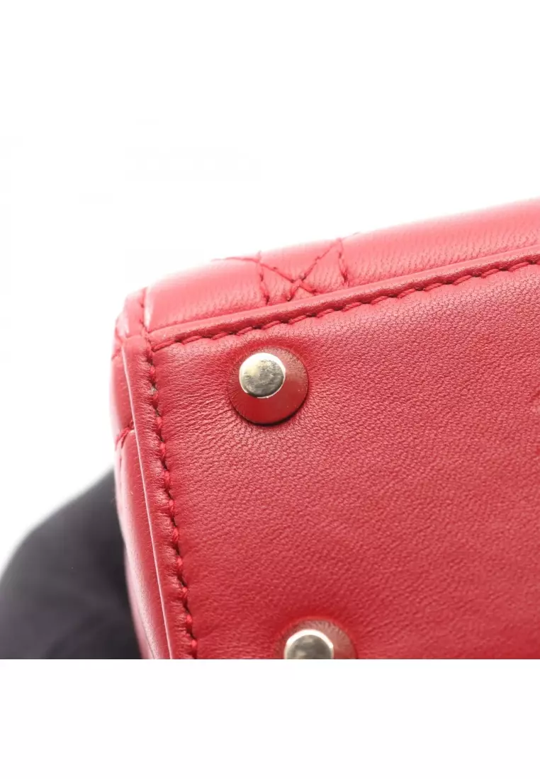 Pre-Loved Christian Dior lady dior mini Canage Handbag heart leather Red 2WAY