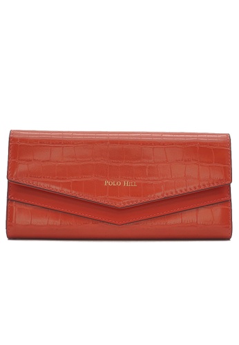 POLO HILL red and orange POLO HILL Ladies Croc Textured Long Flap Over Tri-Fold Wallet 46A9AAC58331DDGS_1
