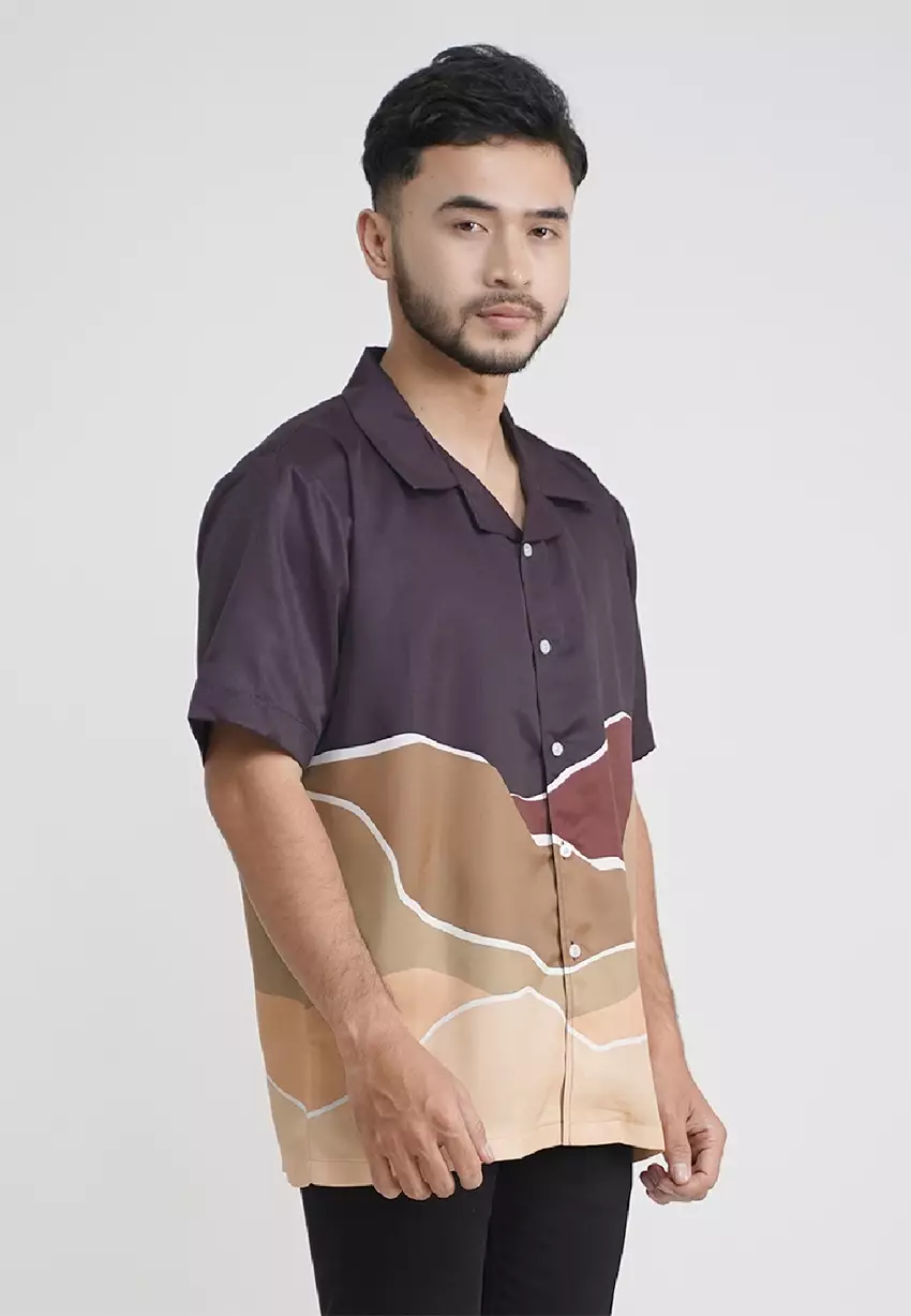 Tiento Kemeja Pakaian Pria Baju Kasual Atasan Lengan Pendek Motif Nature Skala