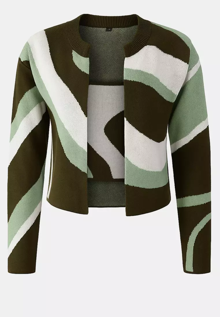 Green Patterned 2 Piece Blouse Cardigan Knitwear Cardigan