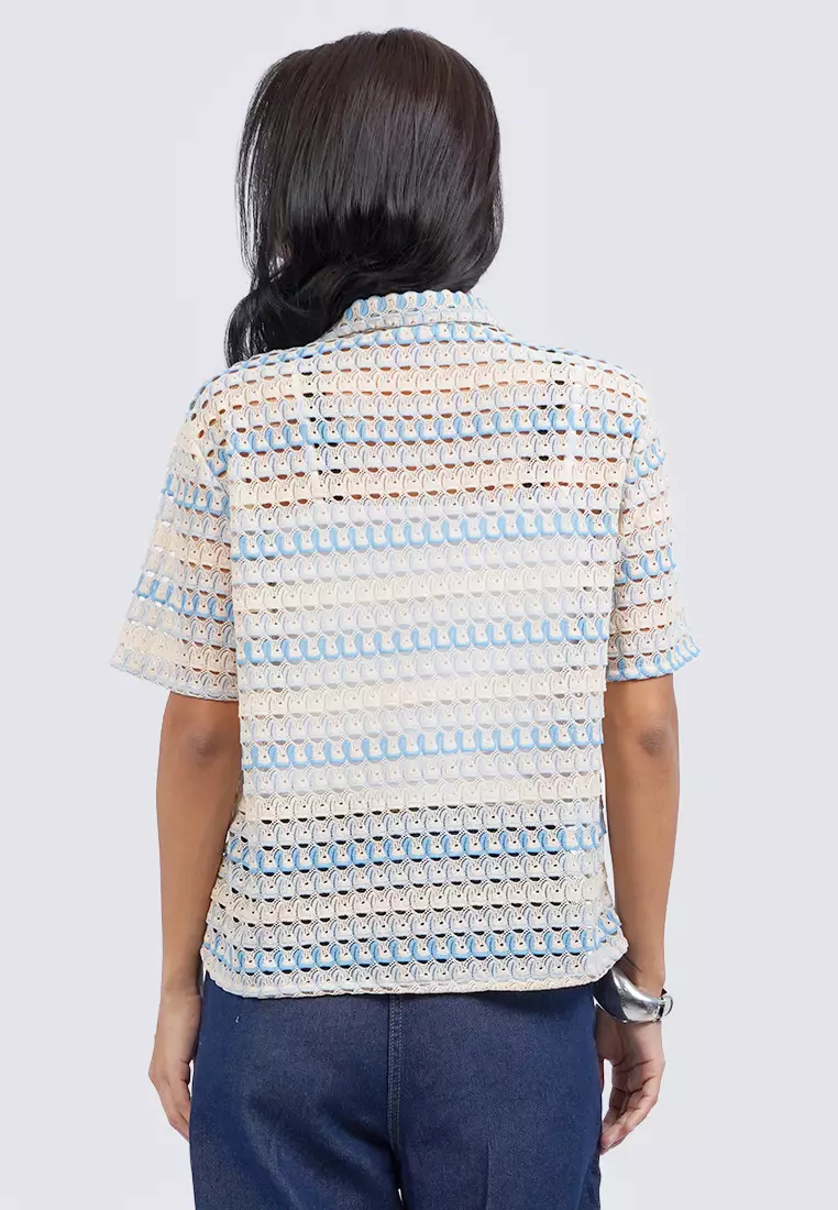 Short Sleeve Knit Blouse BLUE