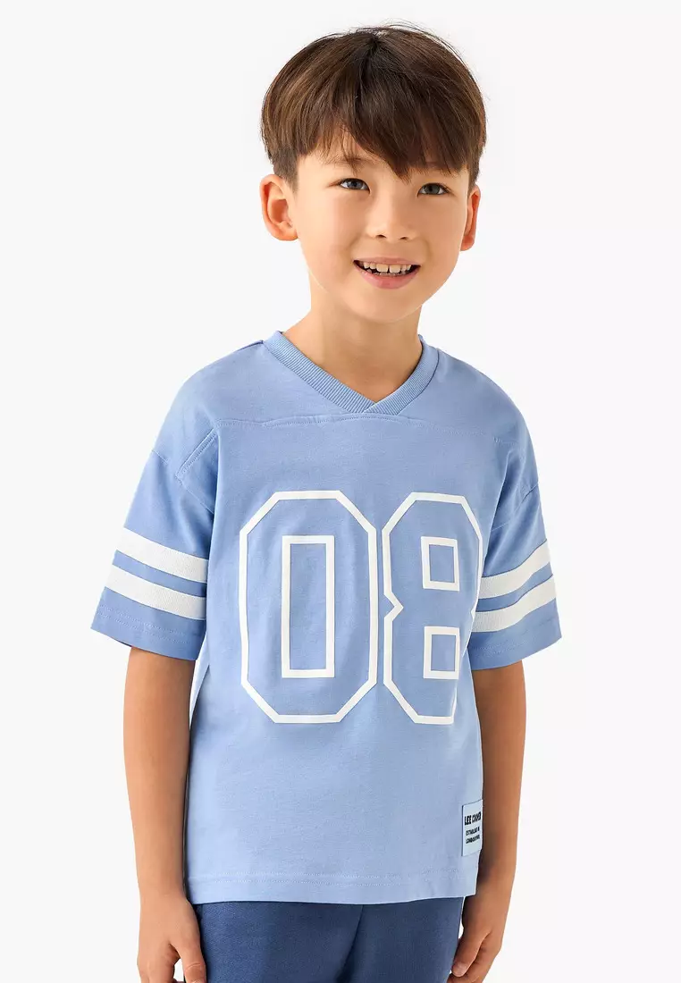 Babyshop Lee Cooper V-Neck Short Sleeves T-Shirt And Shorts Set With Varsity Print
