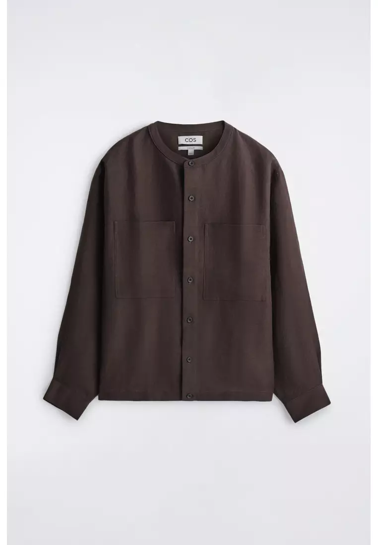 OVERSIZED GRANDAD-COLLAR LINEN SHIRT