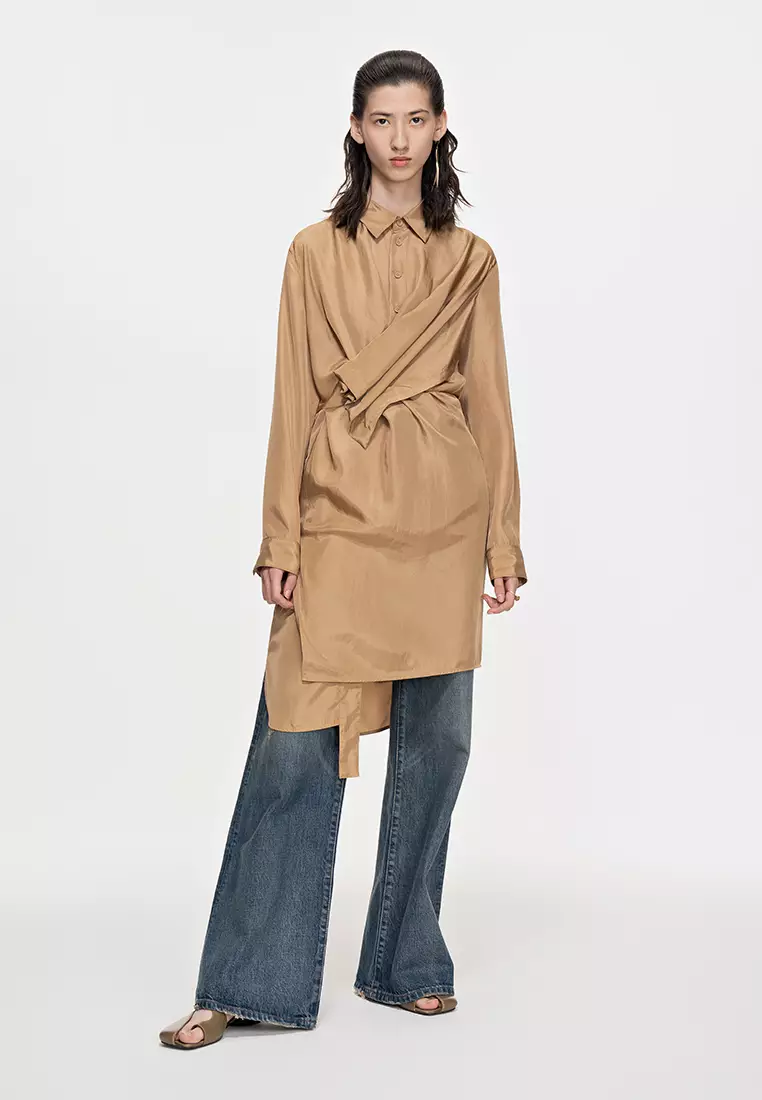 Plain Weave X-Line Loose Everyday Casual Long Sleeve Dress