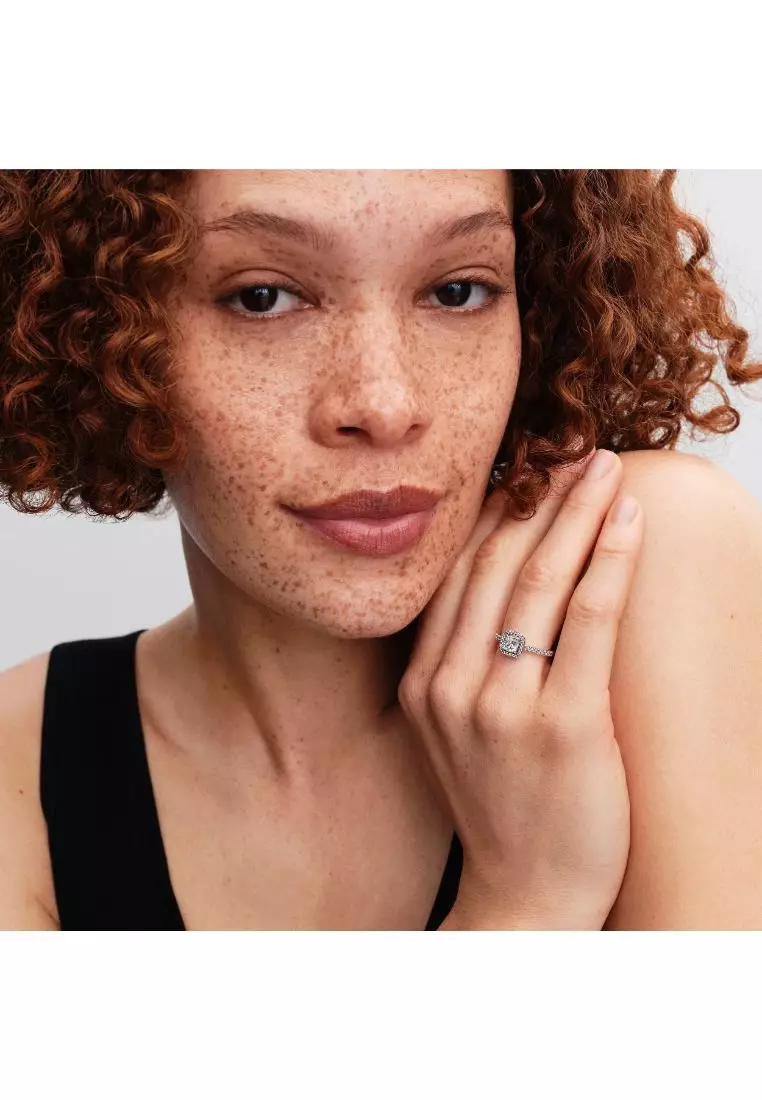 Sparkling Square Halo Ring