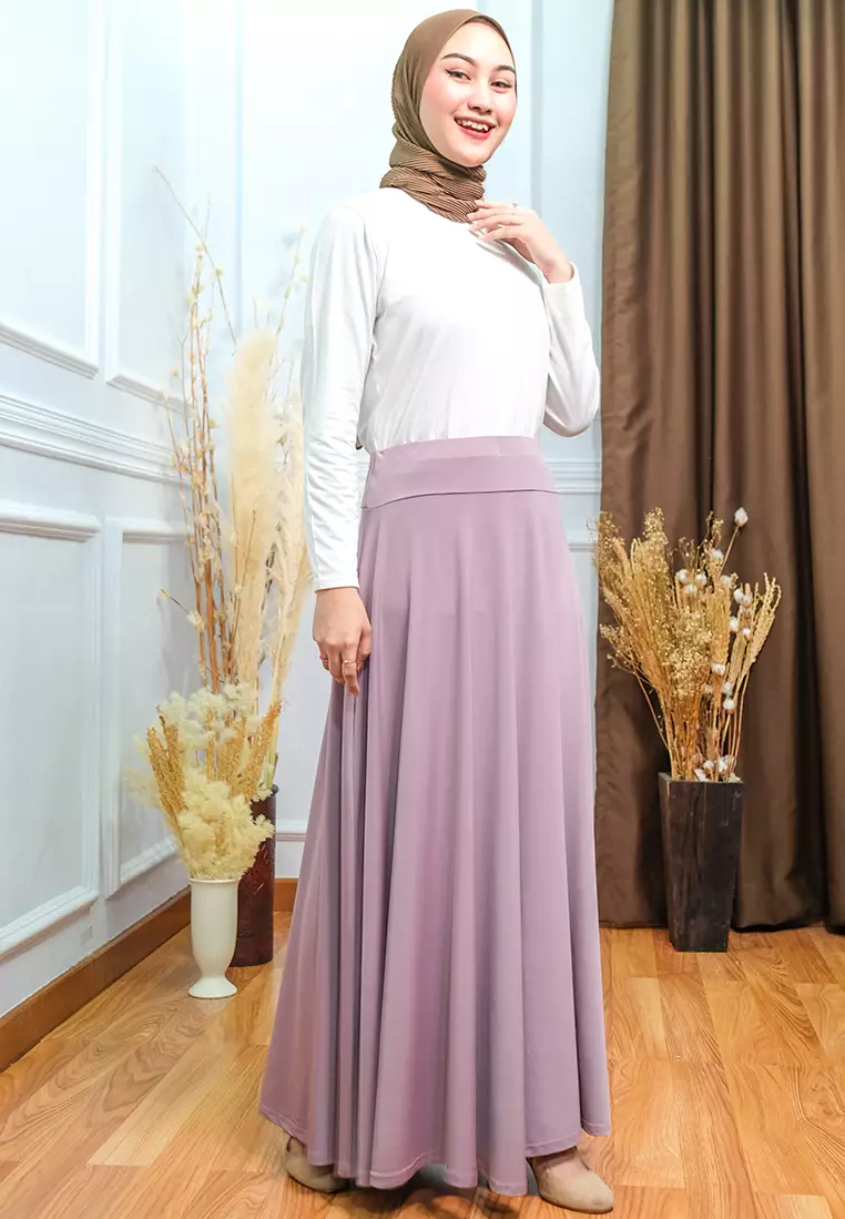JV Hasanah Umbrella Skirt Lilac | Rok Payung Lebar Jersey Flowy
