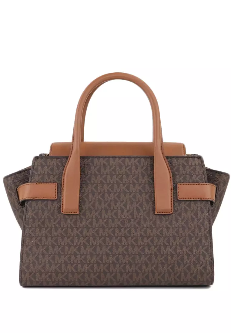 Carmen Medium Logo and Faux Leather Belted Satchel - Brown