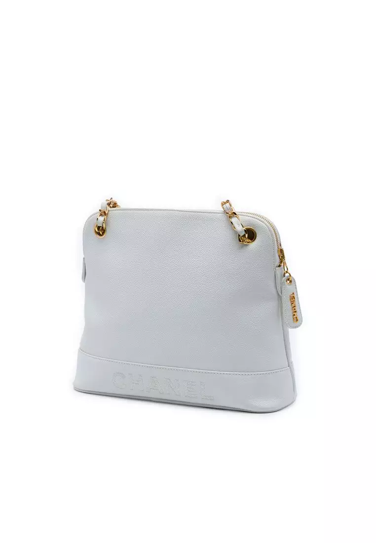 Pre-Loved Chanel Caviar Logo Chain Shoulder Bag