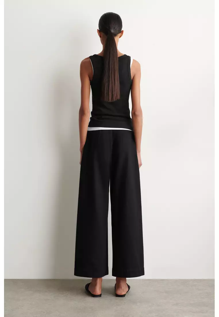 CROPPED WIDE-LEG DENIM TROUSERS
