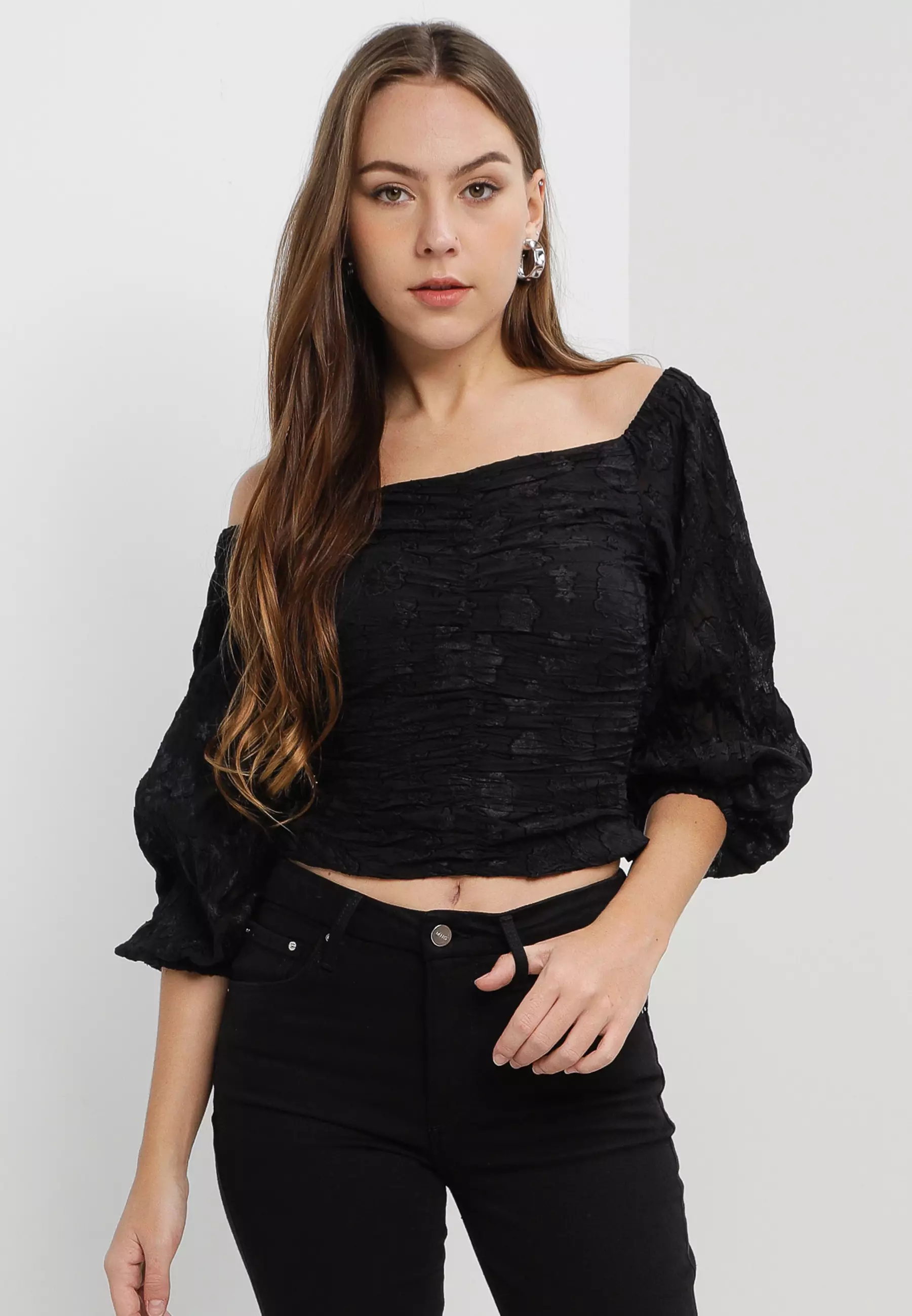 Ruched bardot best sale top
