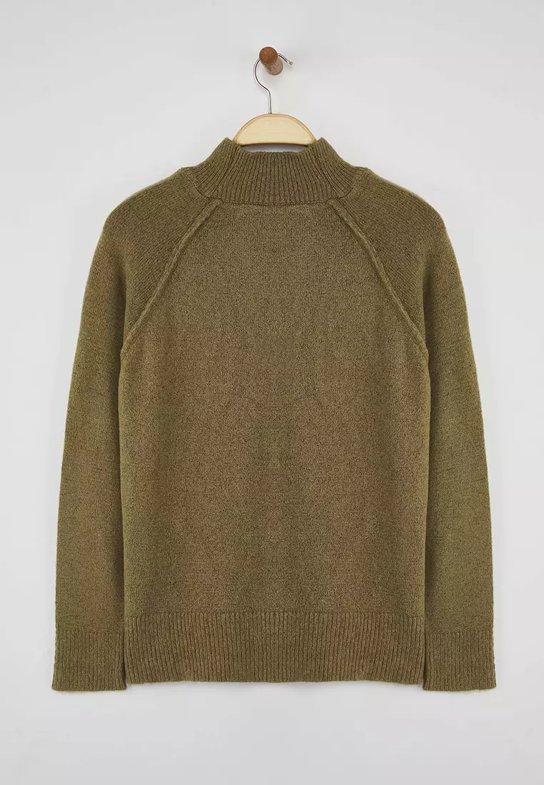 Khaki Soft Textured Wide Pattern Knitwear Sweater Twoaw26Kz00191