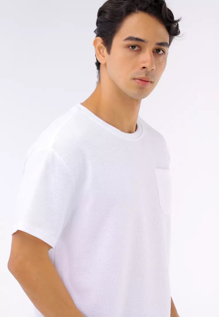 Round Neck Waffle Tee Short Sleeves