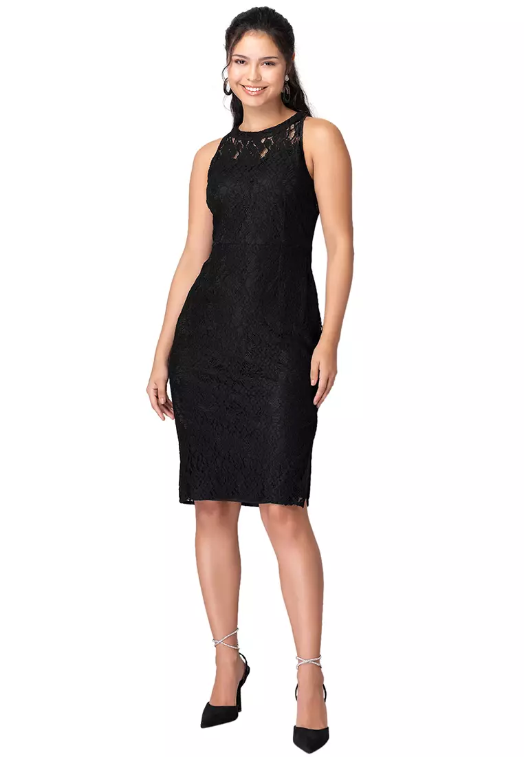 Buy FabAlley Black Embellished Neck Sleeveless Dress Online