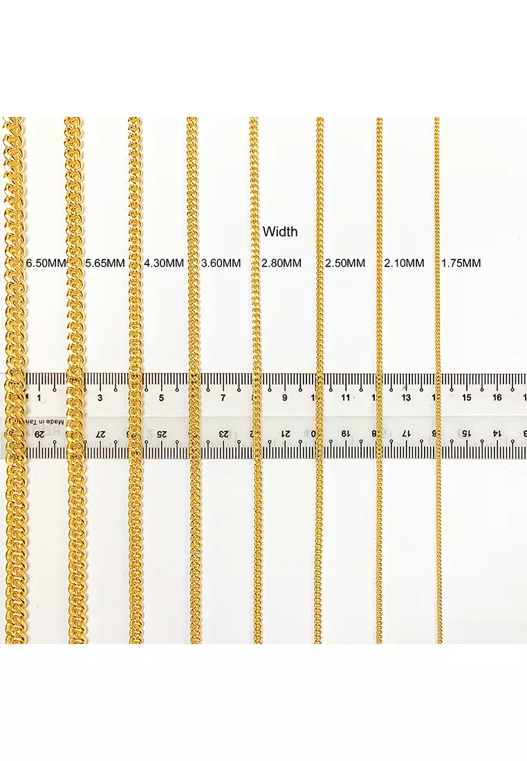 916/22K Gold Hollow Machine Curb Chain Necklace R020 (2.10MM, 45CM)