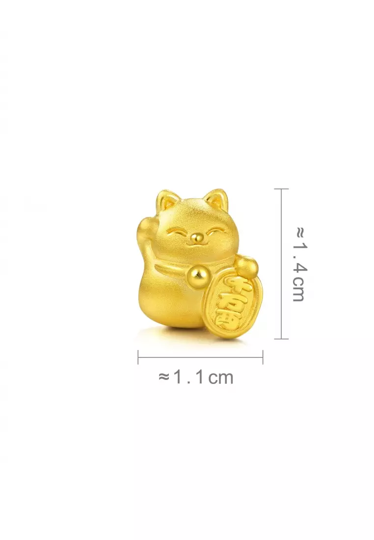 999 24K Solid Gold Maneki Neko Lucky Cat Charm 89164C (Bracelet not included)