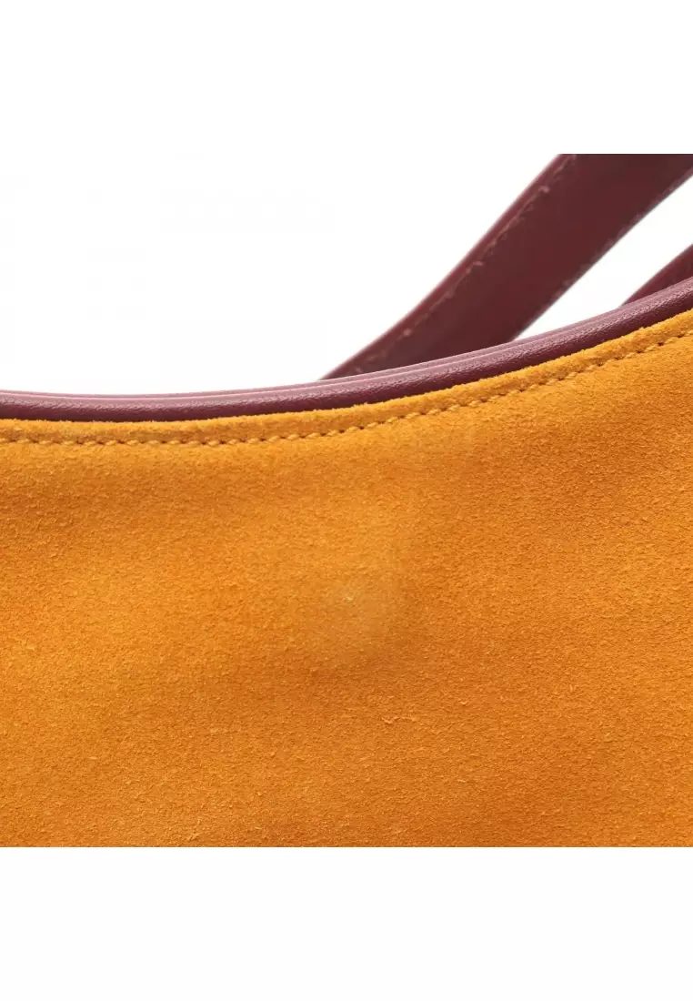 Pre-Loved LOEWE Anagram Shoulder bag tote bag suede leather Orange yellow Bordeaux
