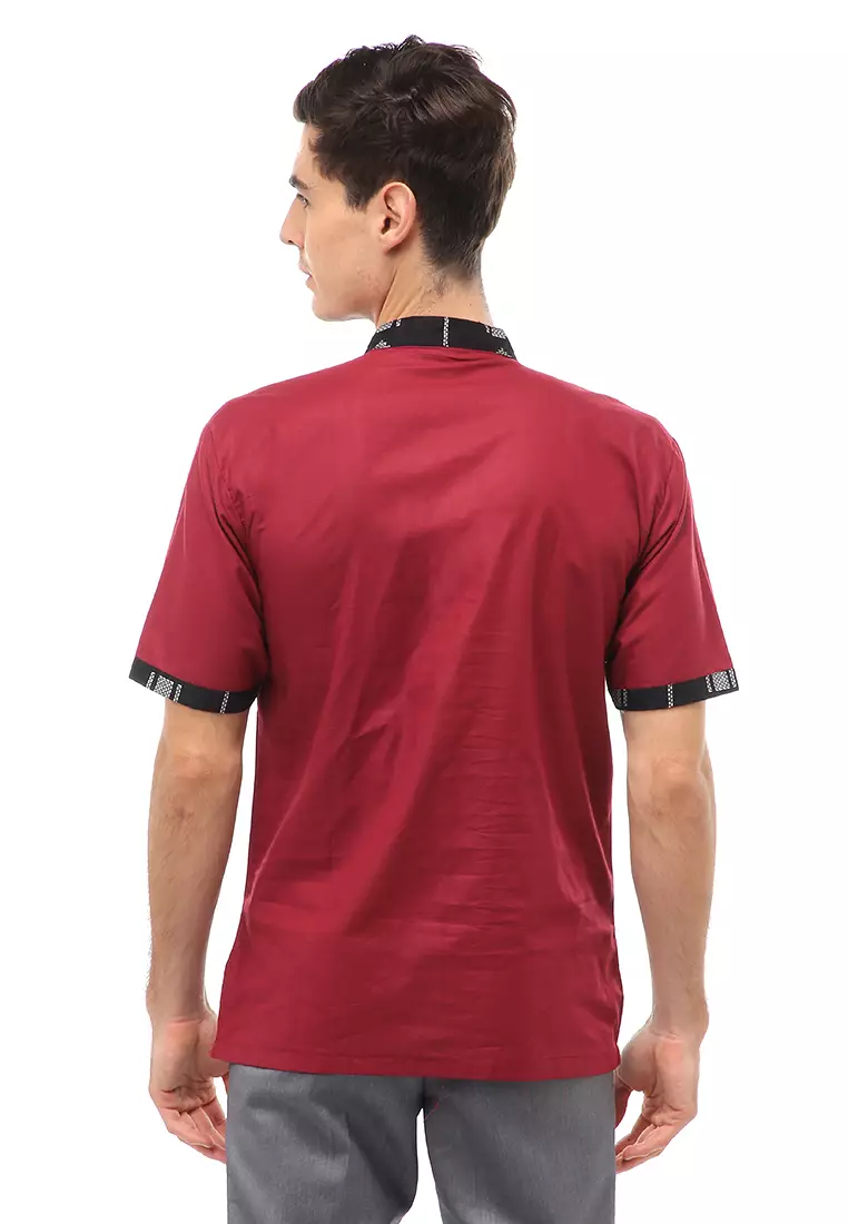 Dwan Atasan Formal Pria Kemeja Koko Batik Lengan Pendek Material Cotton ORIGINAL - Maroon