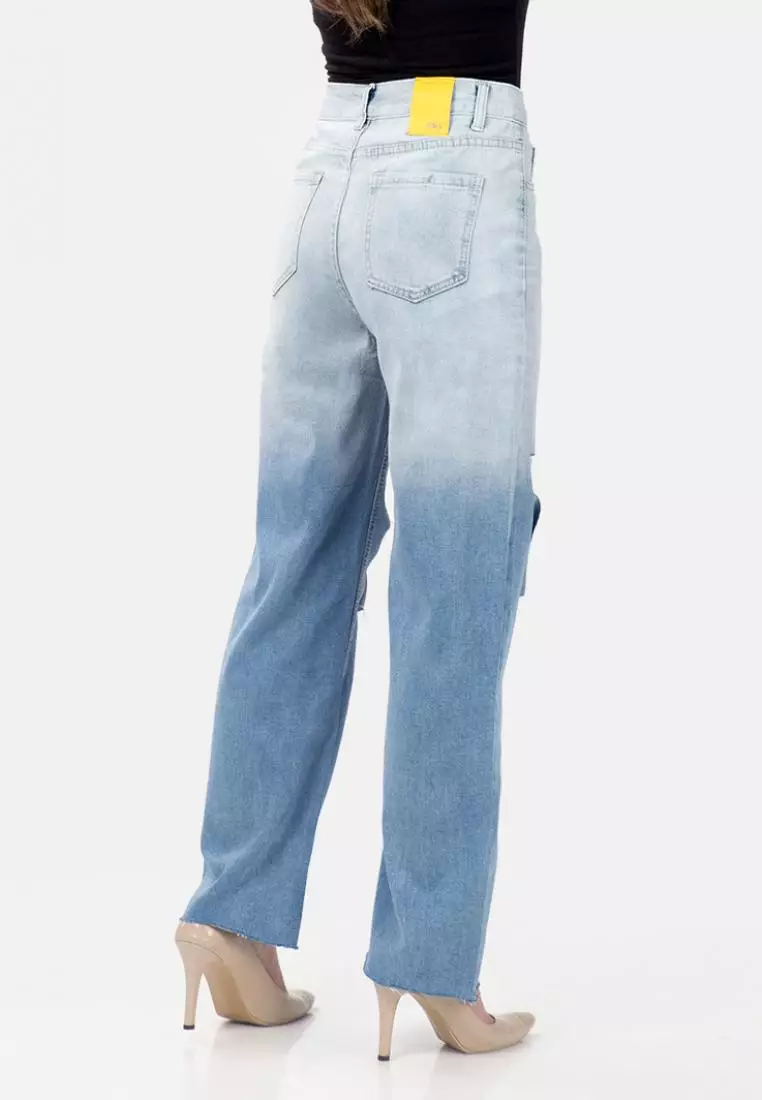 Ripped Gradation Straight Jeans