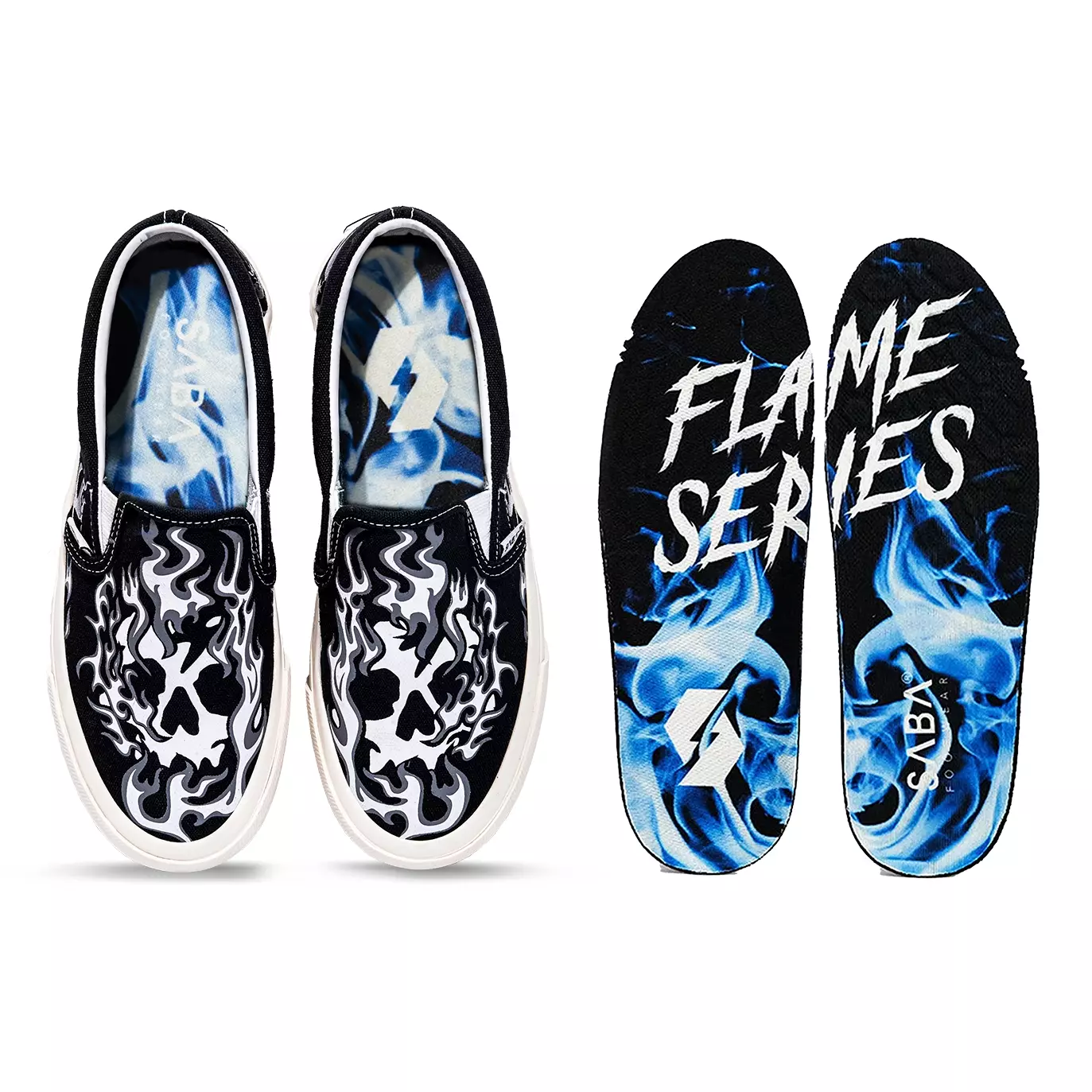 SABA Slip On Flame Skull White - Sepatu Sneakers Casual Pria Wanita Original 100% FS-SL 26