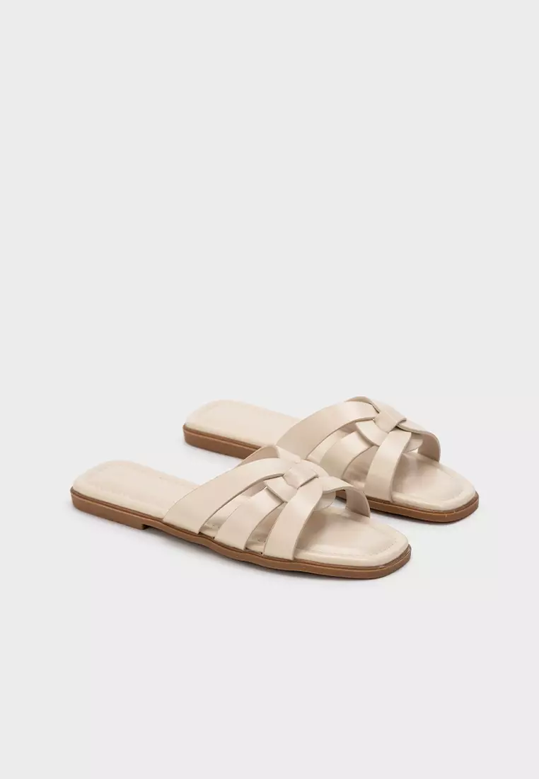 编织带方头平底拖鞋