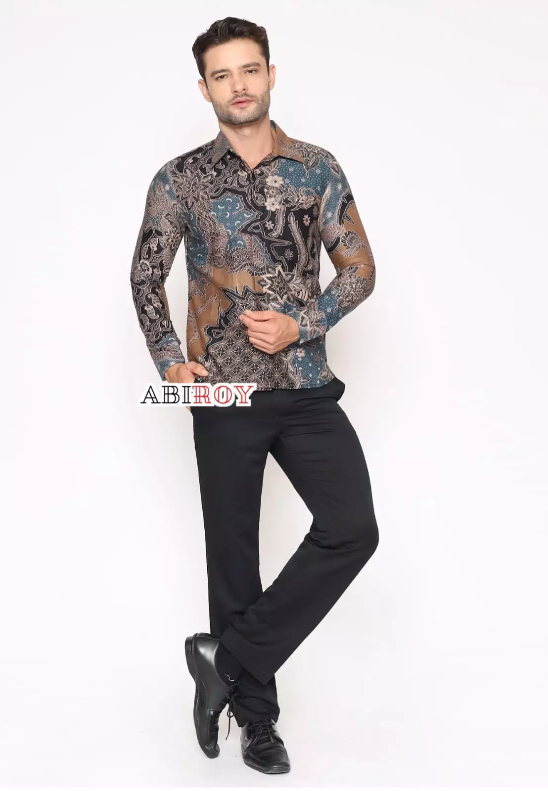 Kemeja Batik Pria Premium Slimfit Elegant Modern Lengan Panjang Trisira Coklat Biru