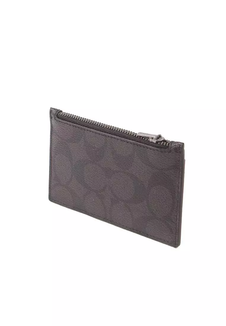 Coach Signature Zip C4281 Card Case In Black